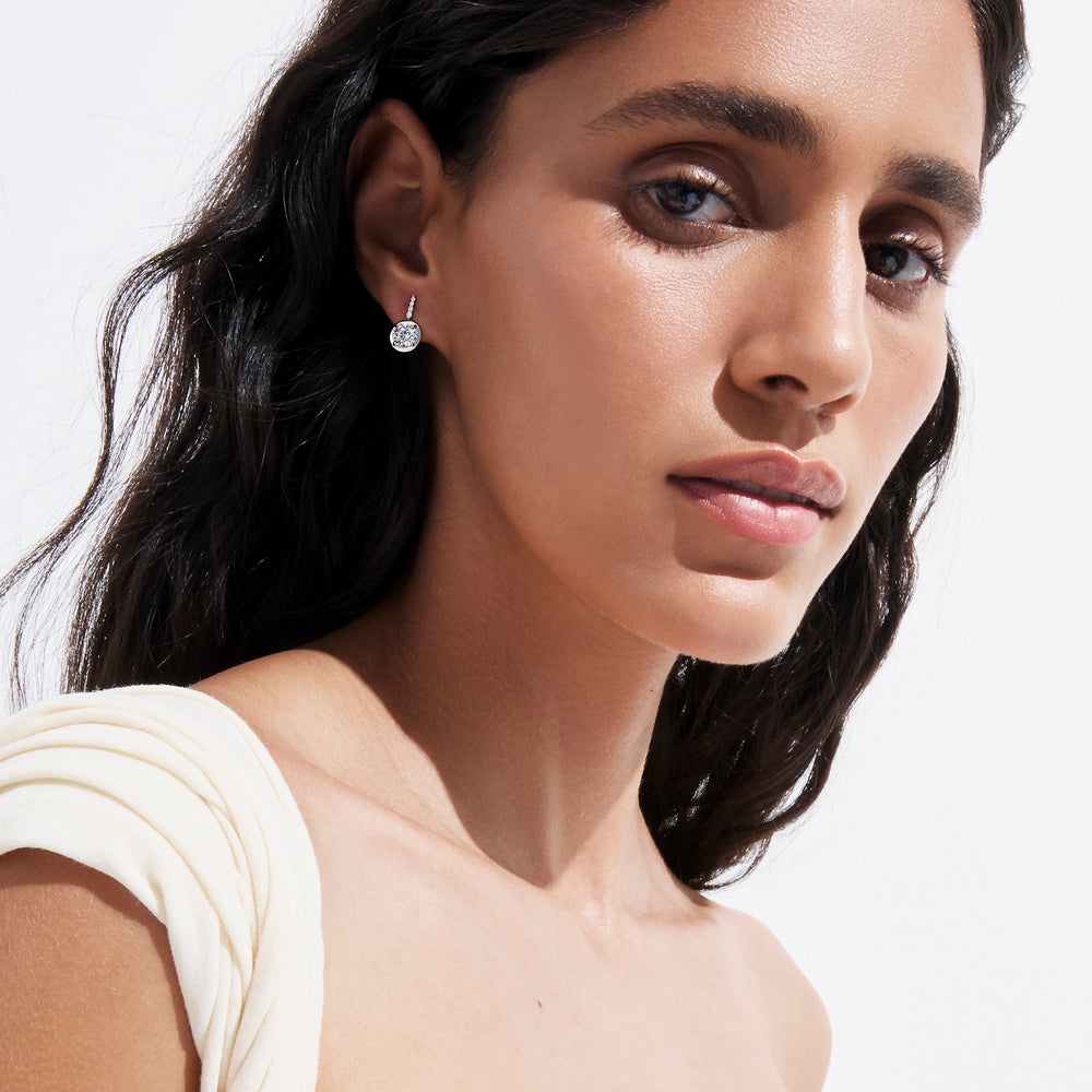 Round Diamond and Pavé Wire Drop Earrings