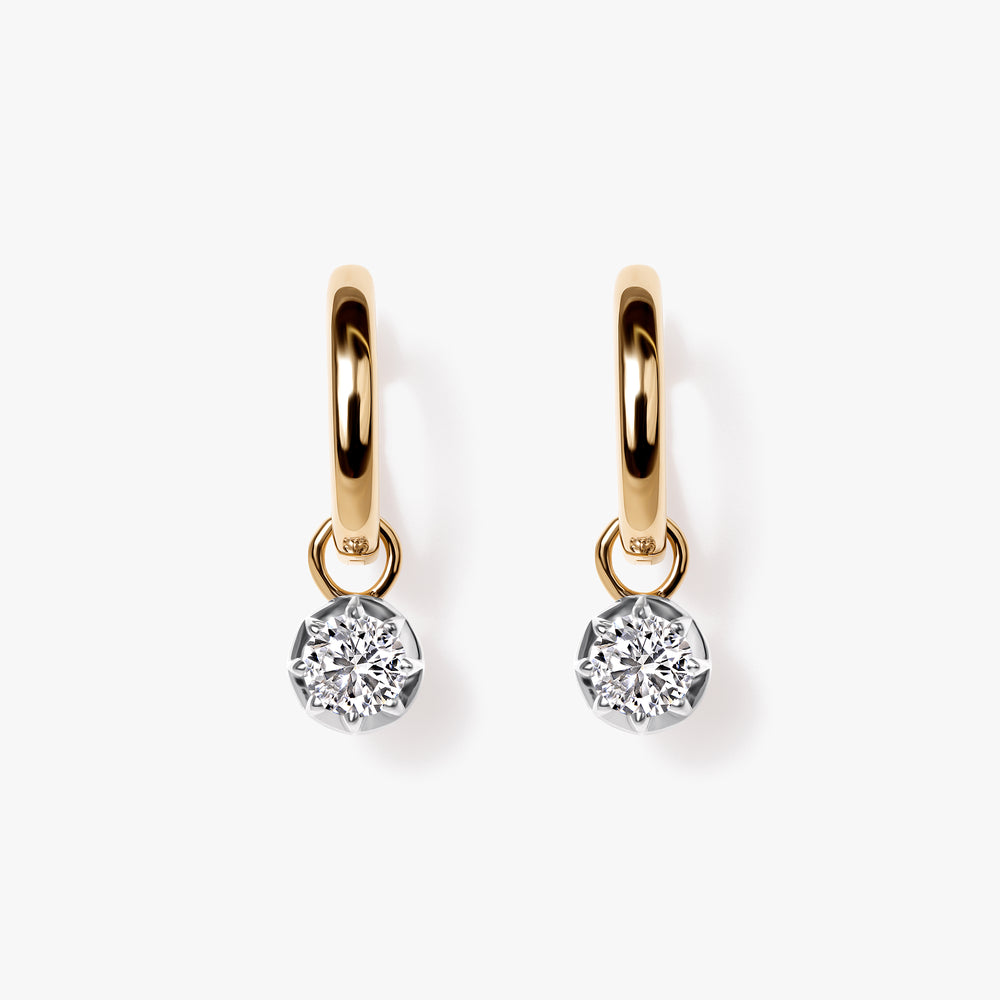 Round Diamond White Rhodium Drop Huggie Earrings