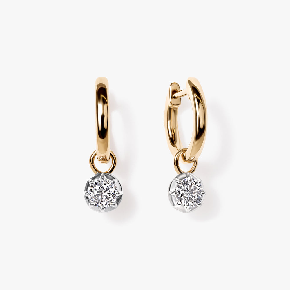 Round Diamond White Rhodium Drop Huggie Earrings