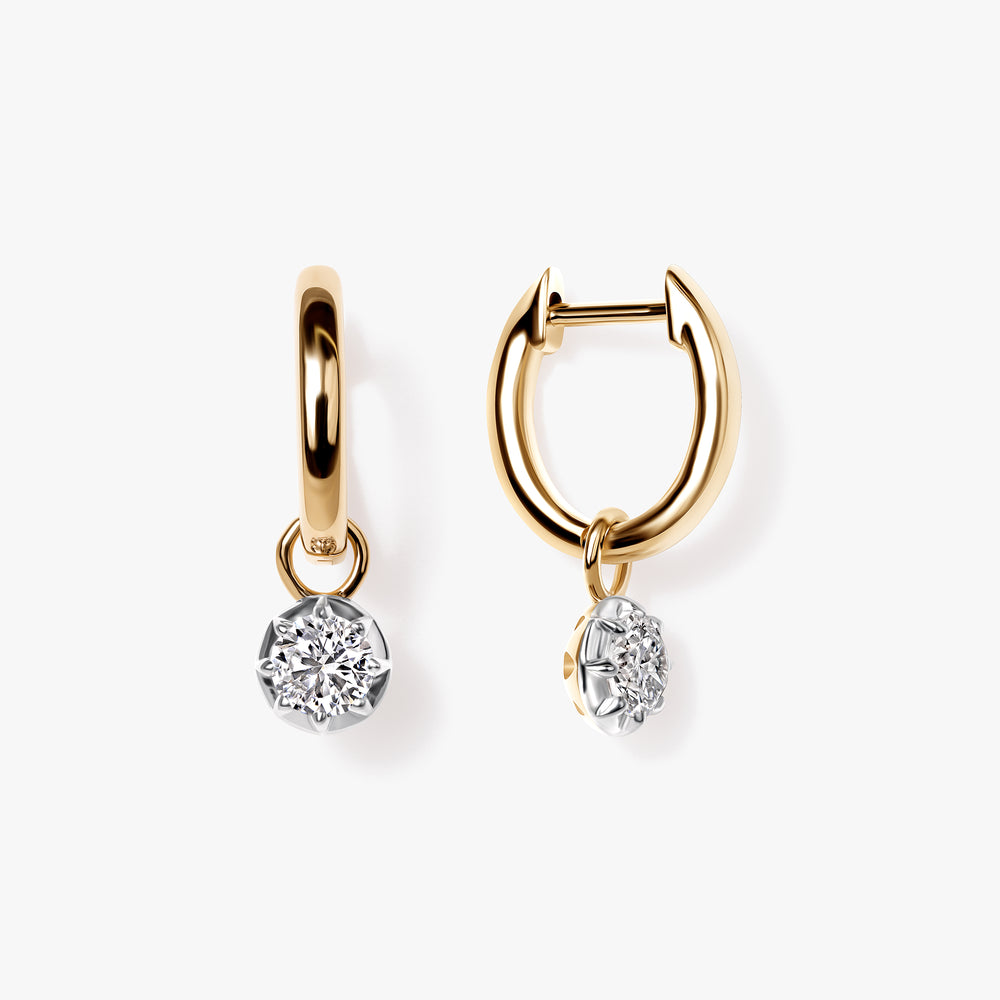 Round Diamond White Rhodium Drop Huggie Earrings