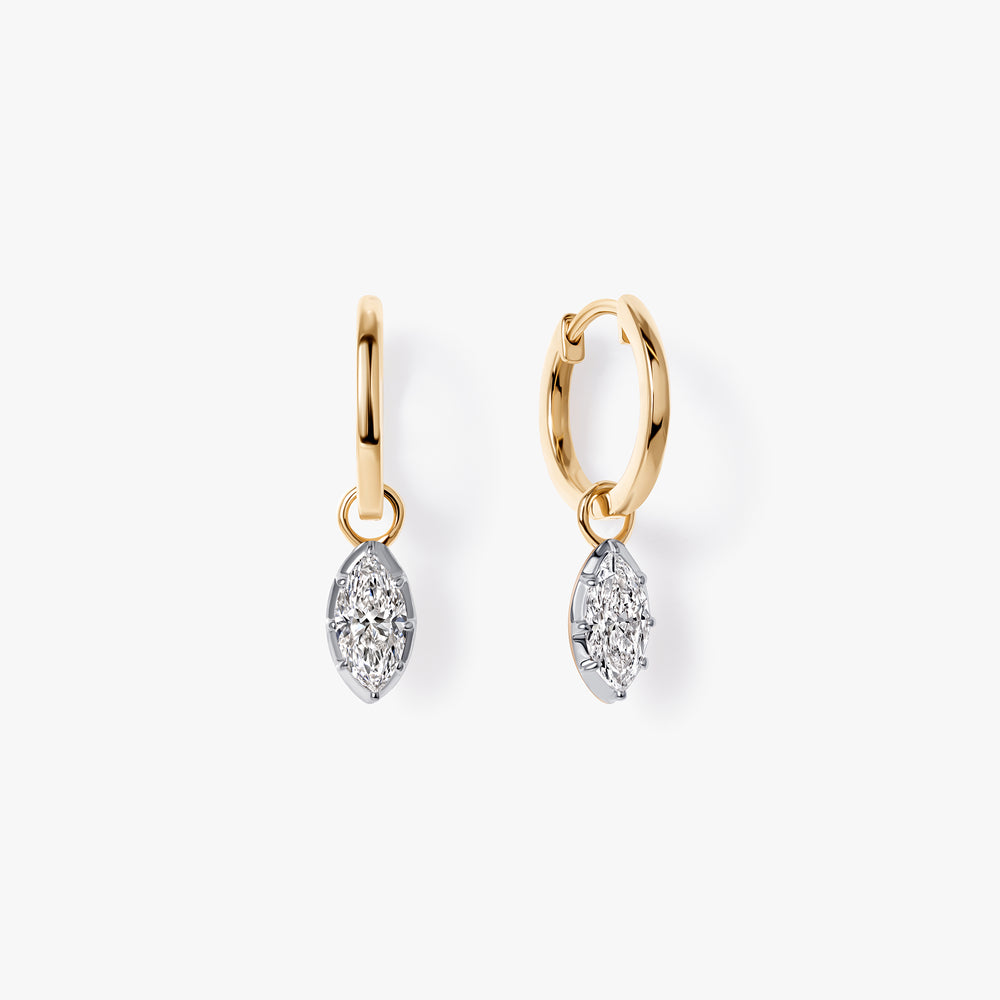 Marquise Diamond White Rhodium Drop Huggie Earrings