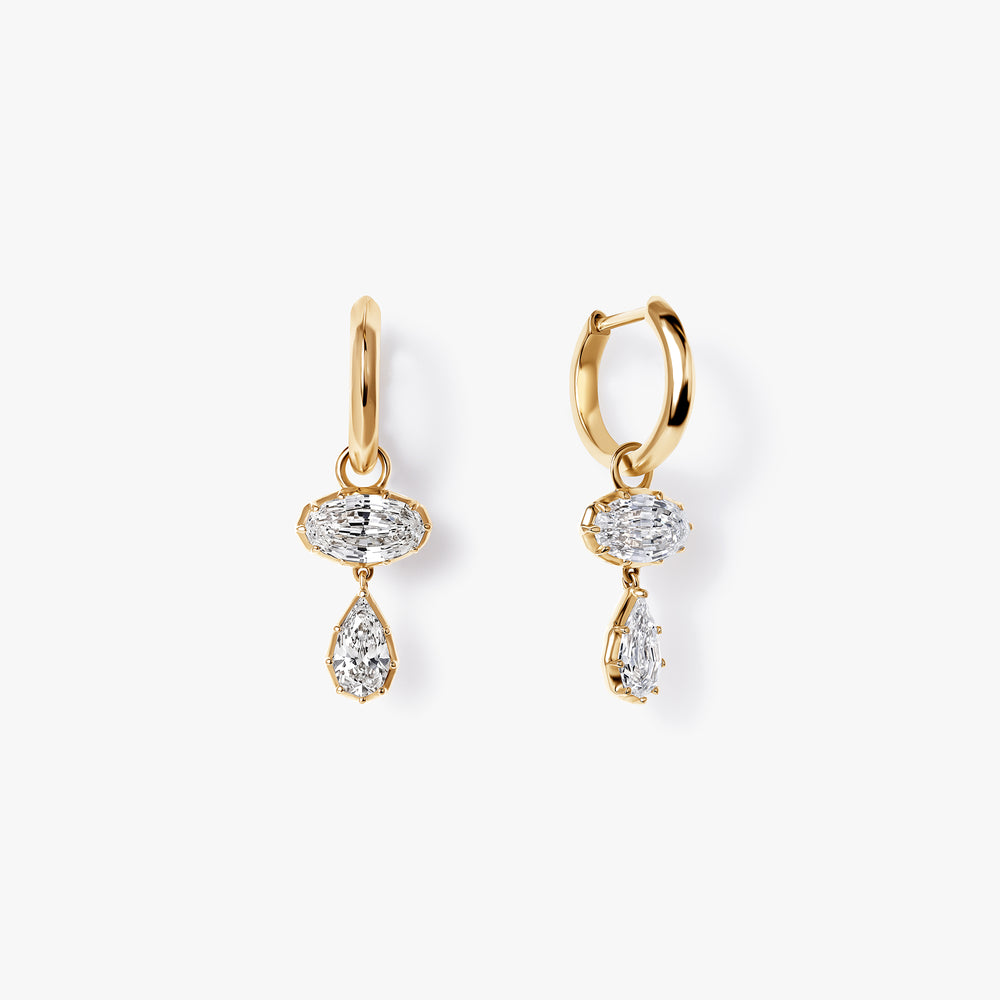 Step Cut Oval with Pear Diamond Drop Earrings