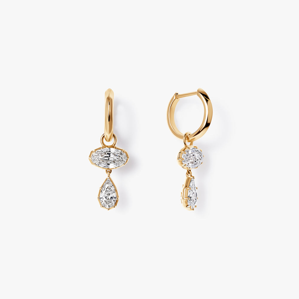 Step Cut Oval with Pear Diamond Drop Earrings