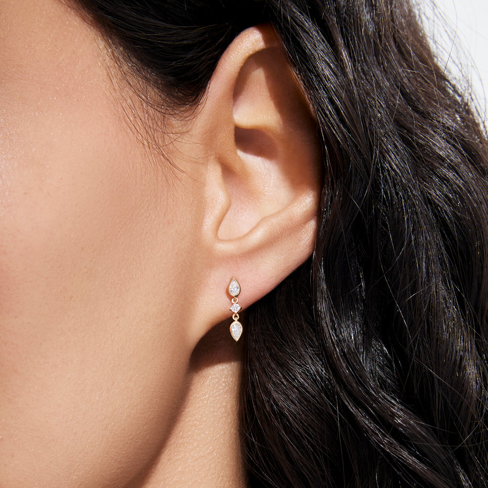 Pear and Round Diamond Bezel Drop Flatback Earrings