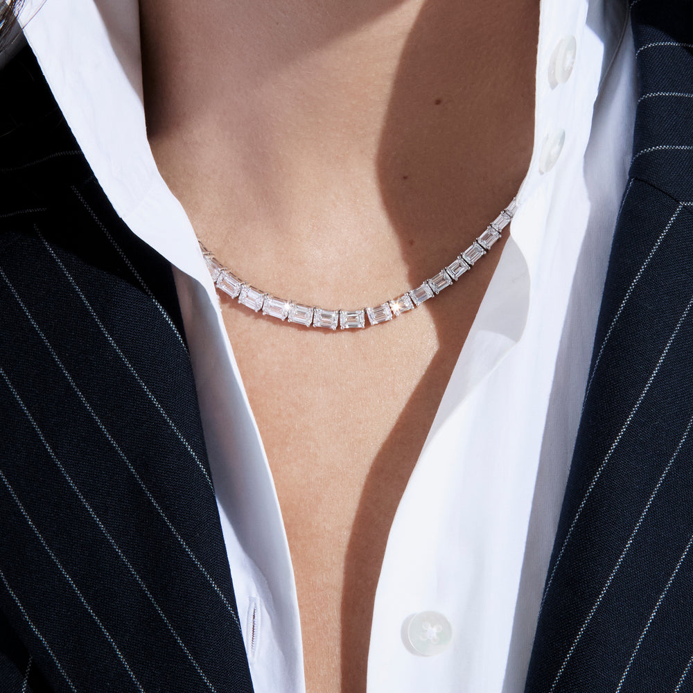 Emerald Diamond East West Tennis Necklace