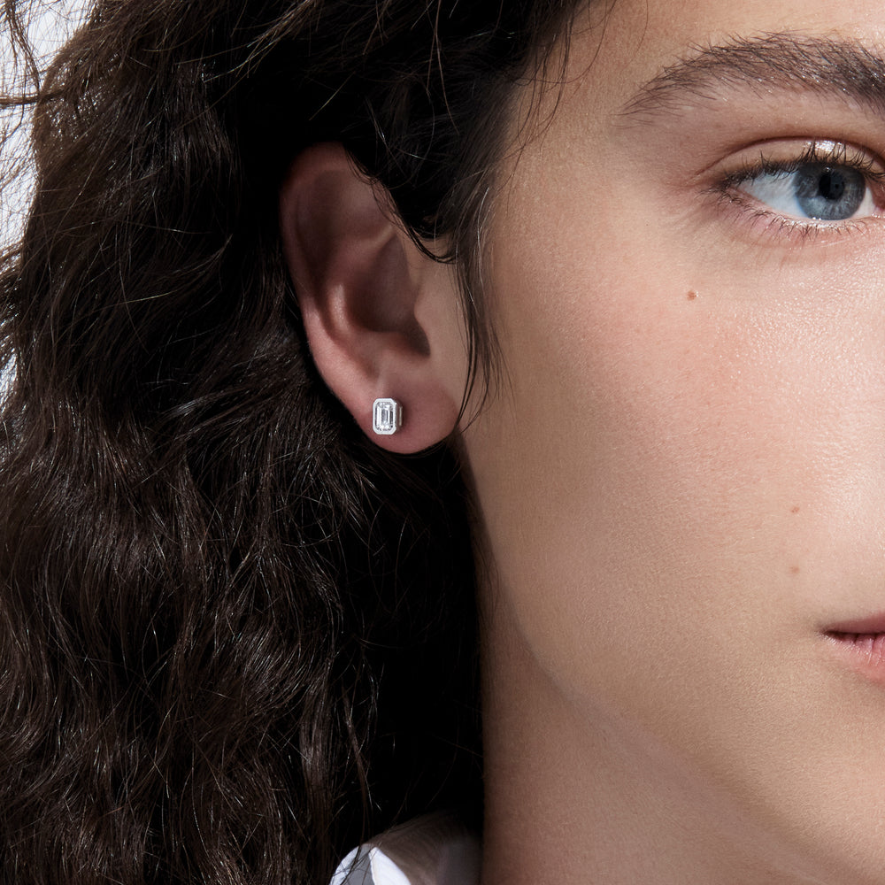 Emerald Diamond Bezel Stud Earrings