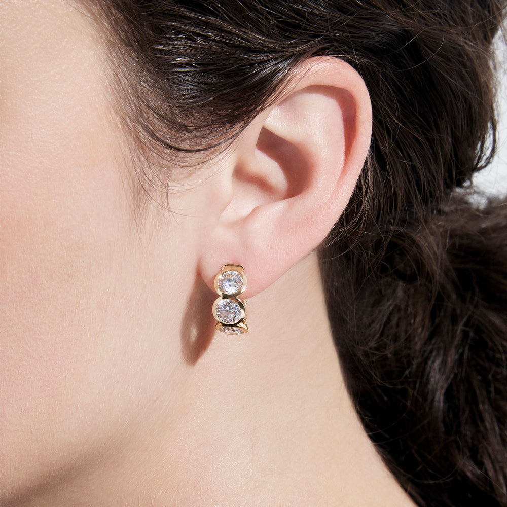 Round Diamond Bezel Set Huggie Earrings