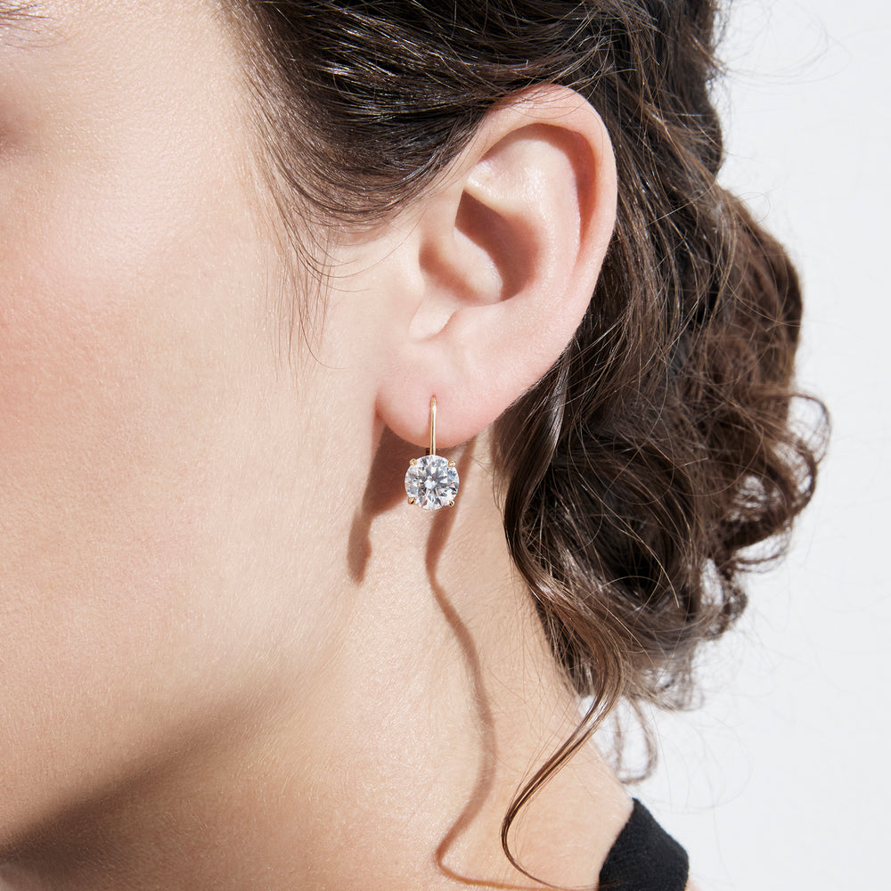 Round Diamond Leverback Drop Earrings