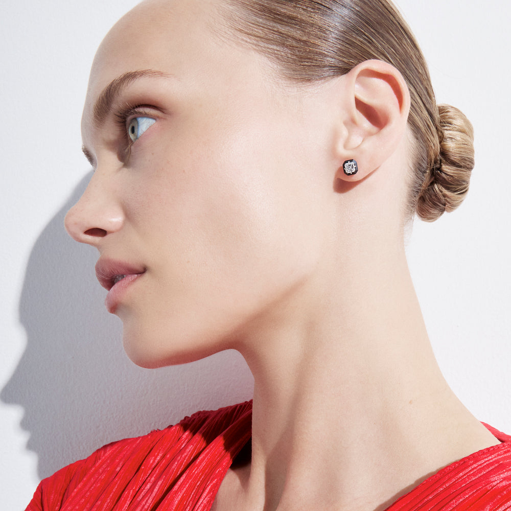 Asscher Diamond Titanium Stud Earrings