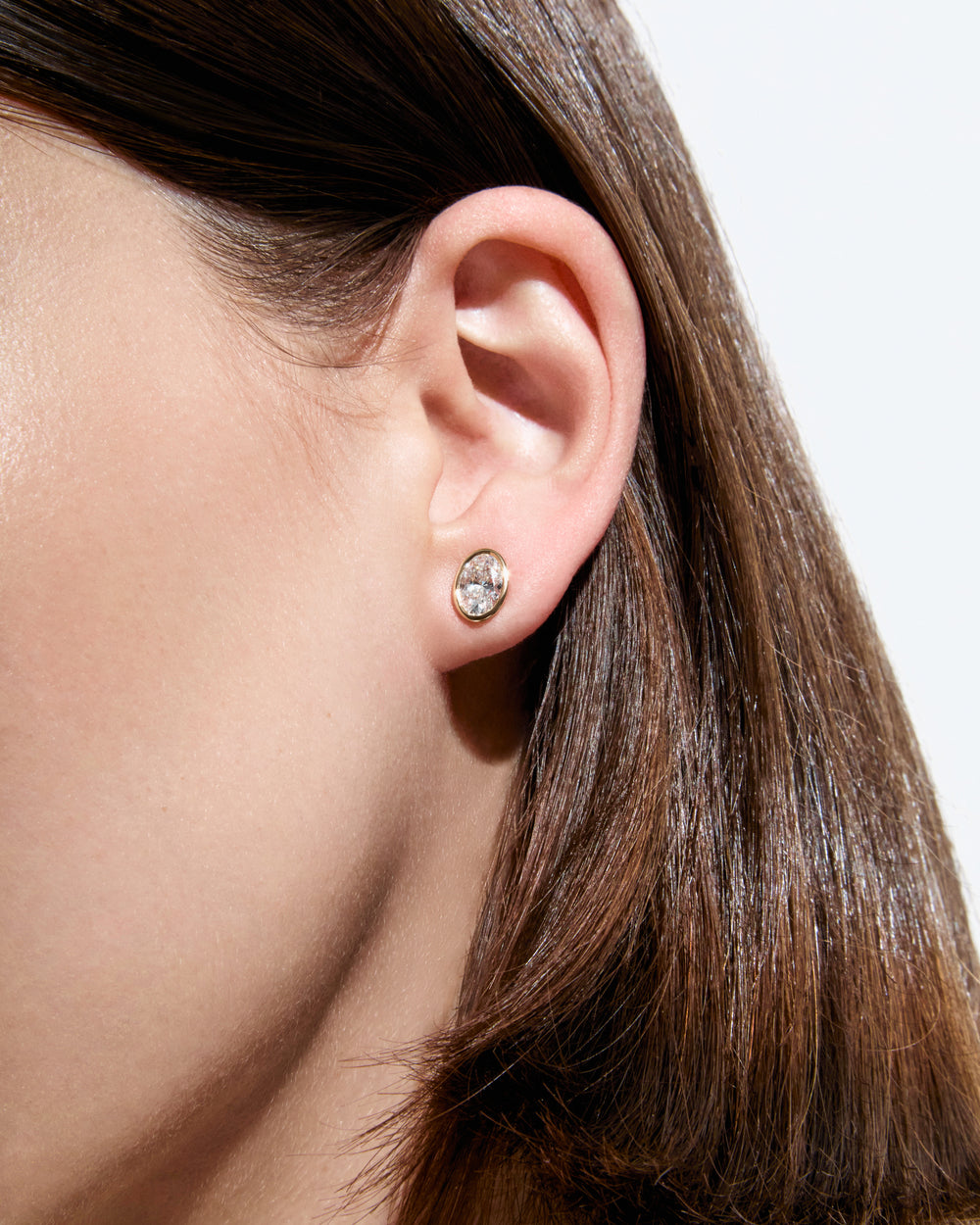 Oval Diamond Bezel Stud Earrings