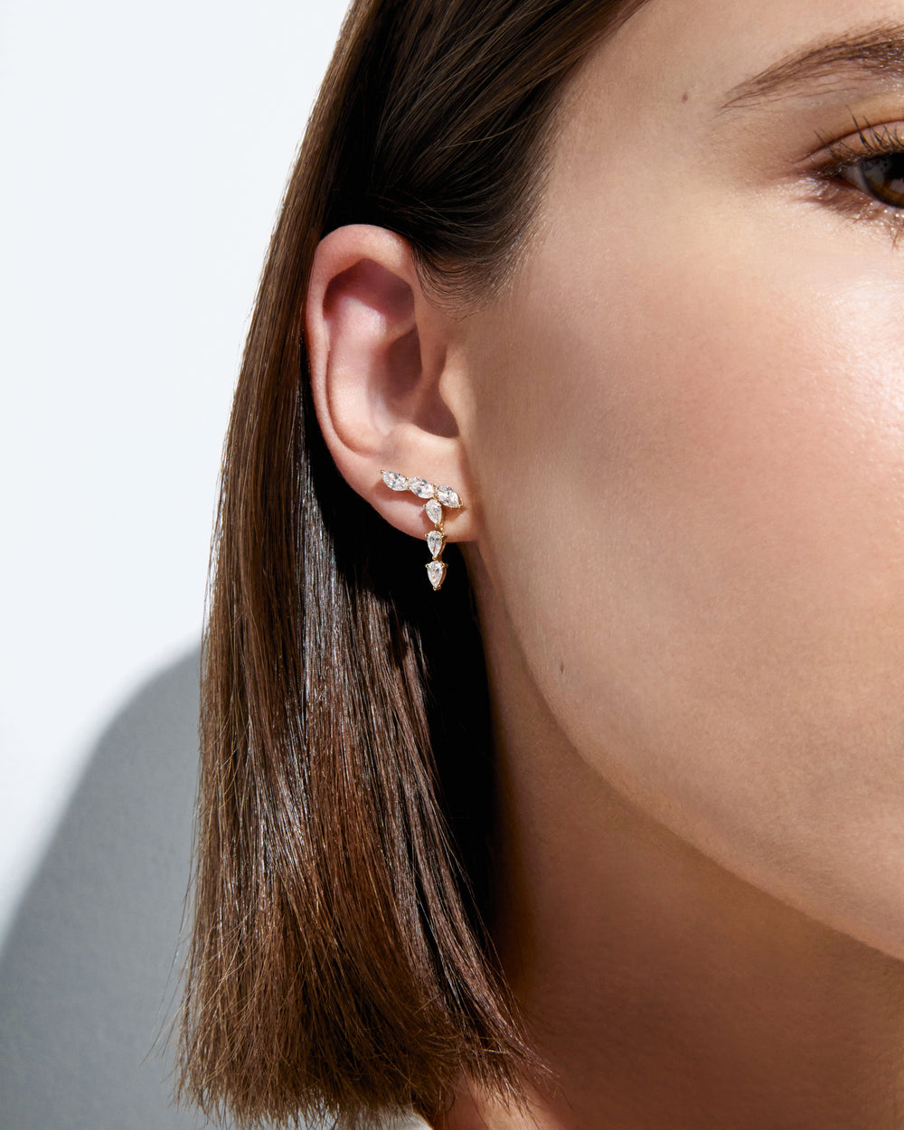 Pear and Marquise Diamond Drop Crawler Earrings