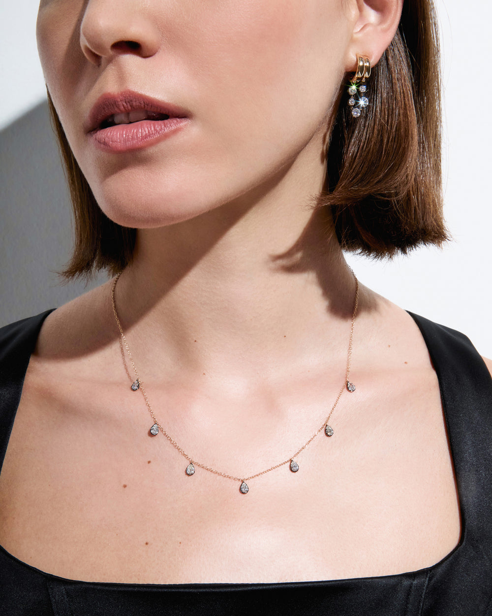 Pear Diamond Black Rhodium Station Necklace