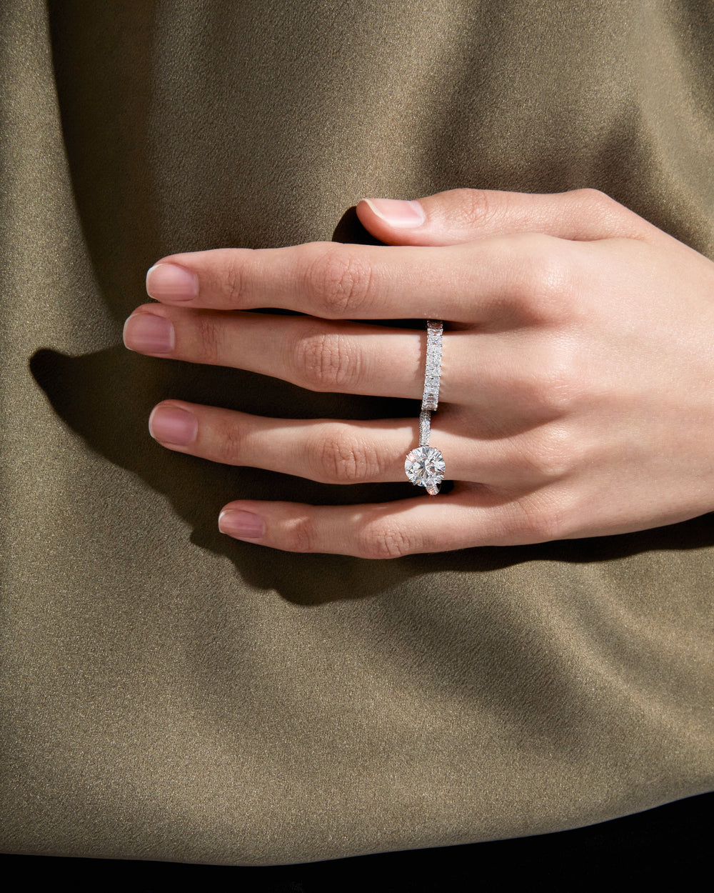 3.07CT Round Triple Row Pavé Engagement Ring