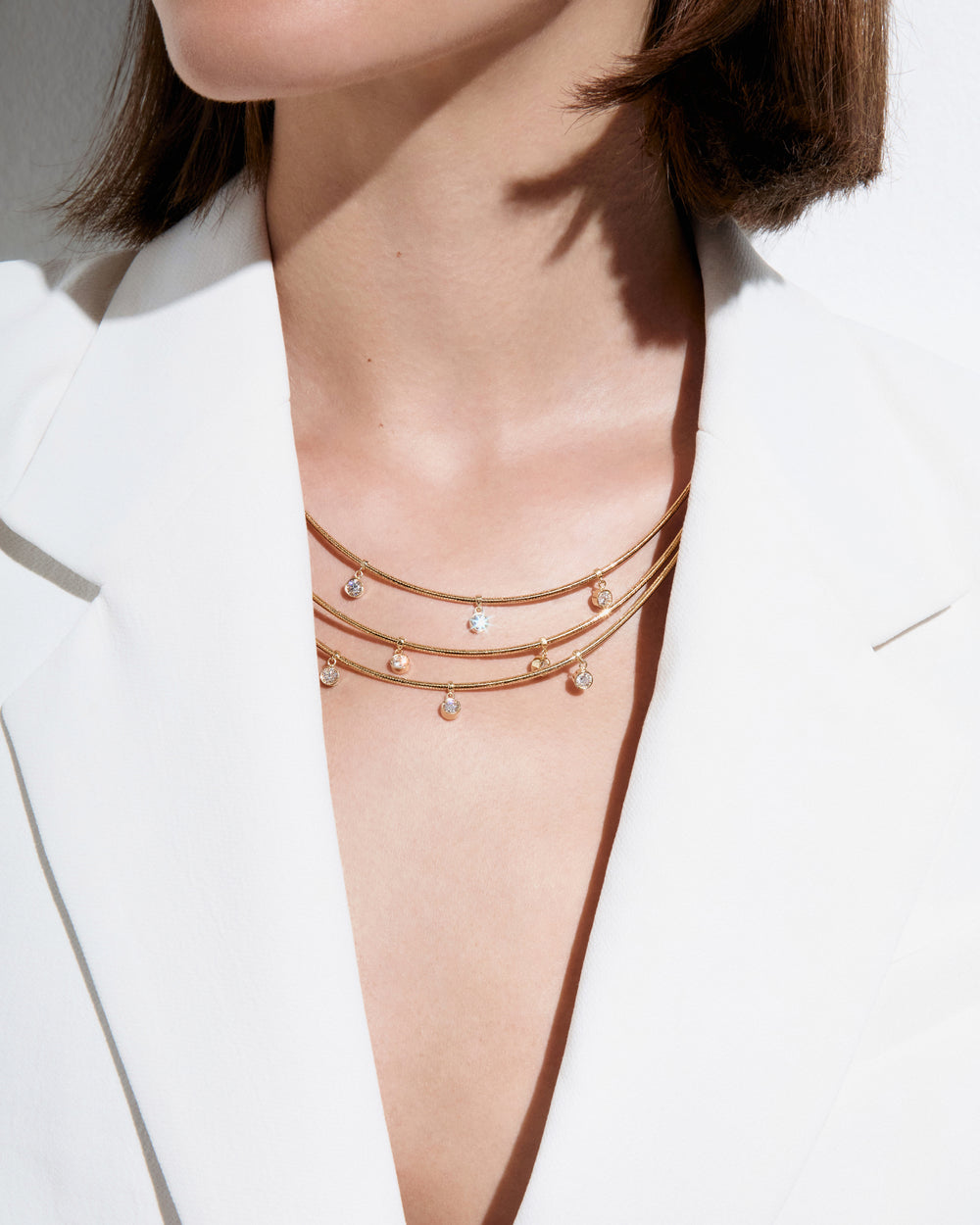 Round Diamond Triple Row Dangle Necklace