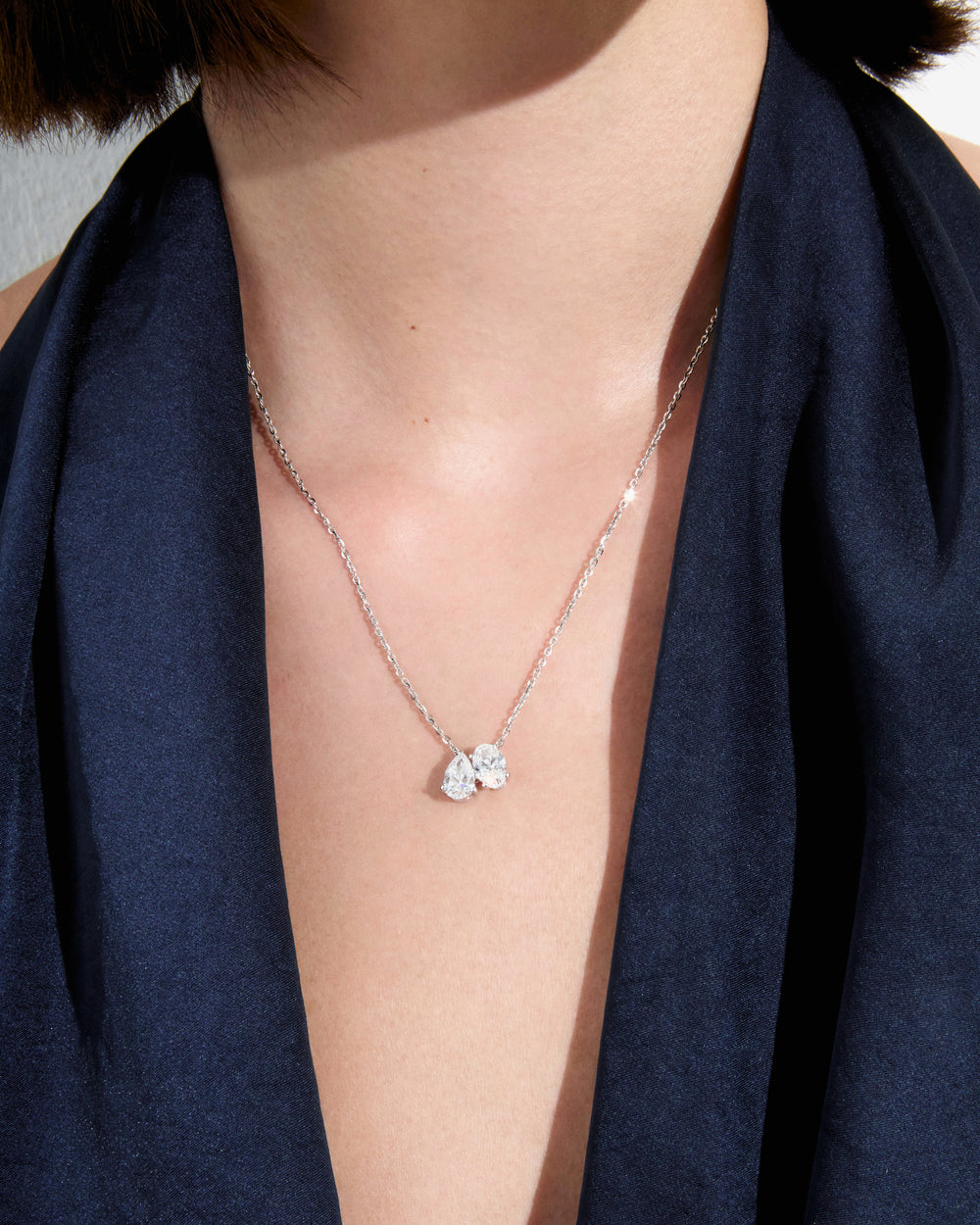Oval and Pear Diamond Toi Et Moi Pendant Necklace