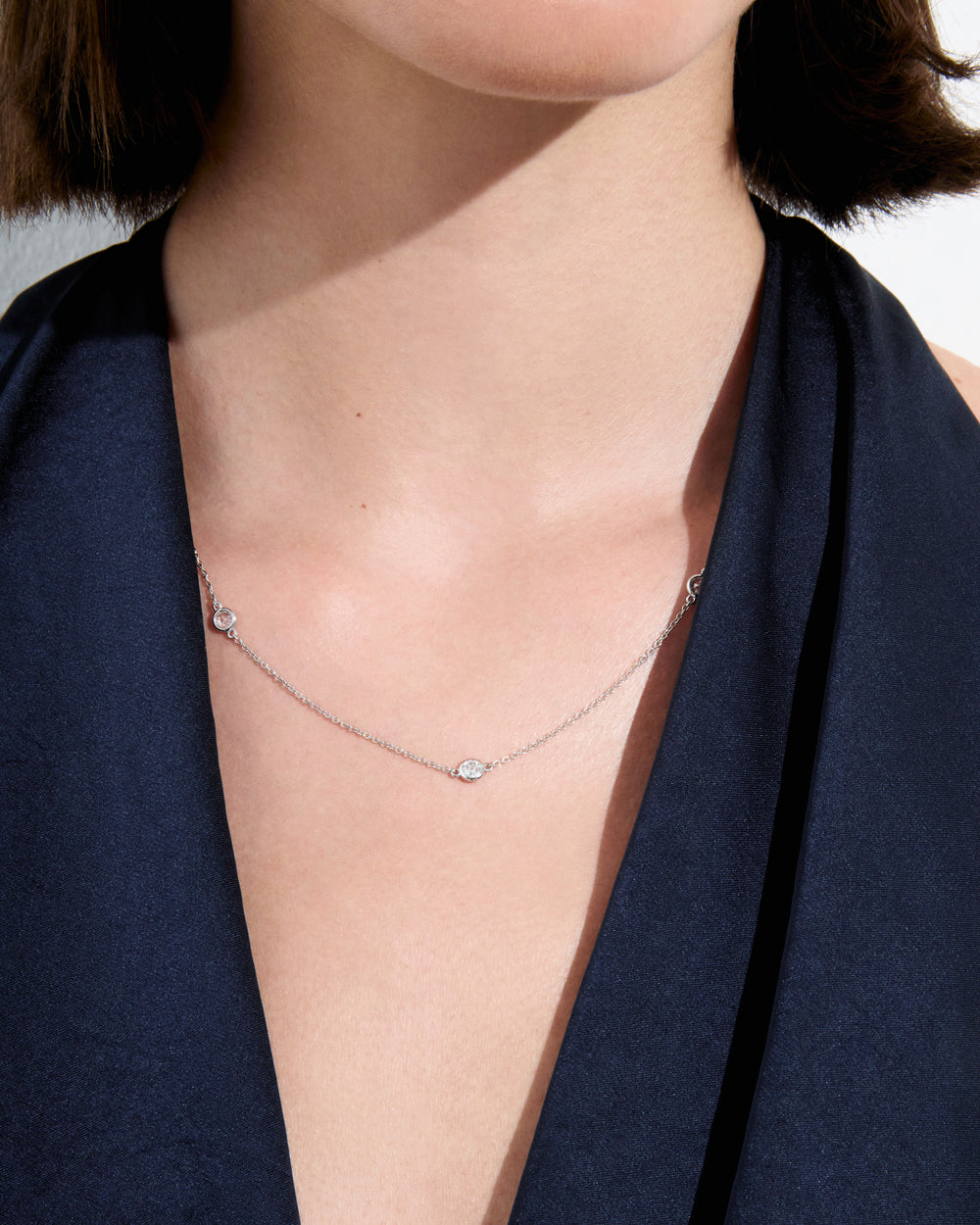 Round Soleil Cut Diamond Short Station Necklace