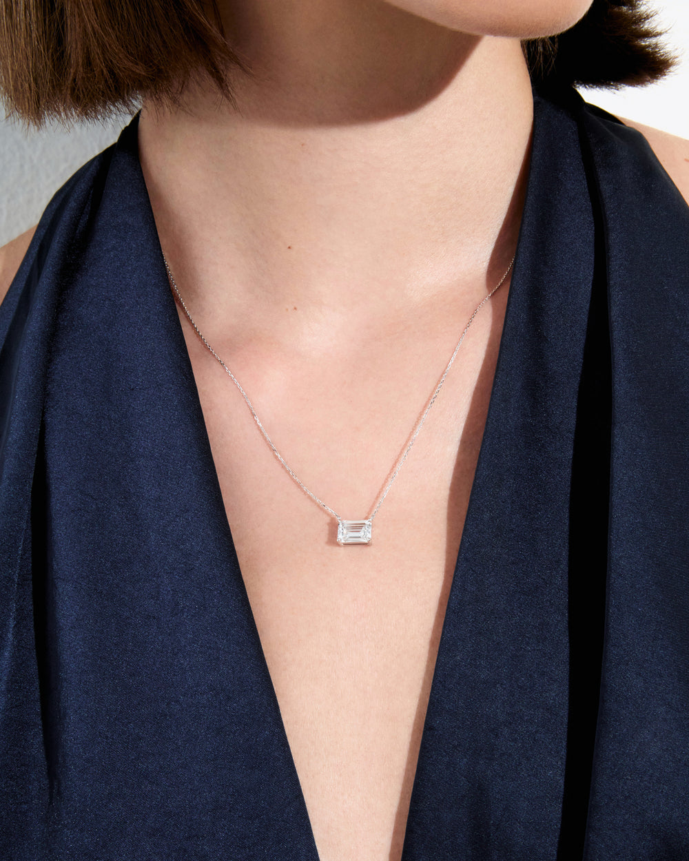 Emerald Diamond Solitaire Pendant Necklace