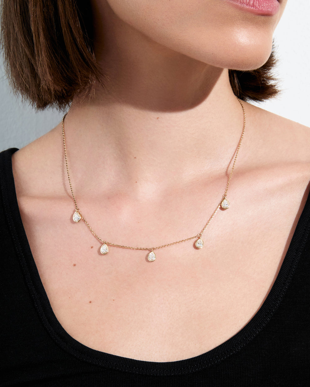 Pear Diamond Bezel Station Necklace