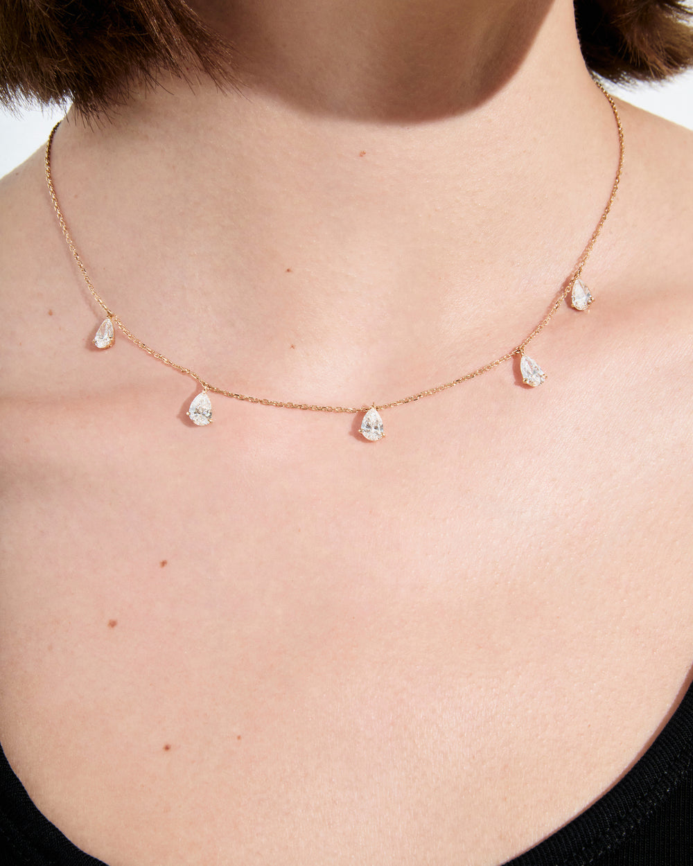 Pear Diamond Station Necklace