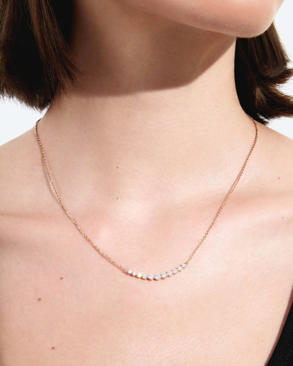 Round Diamond Graduated Curve Necklace