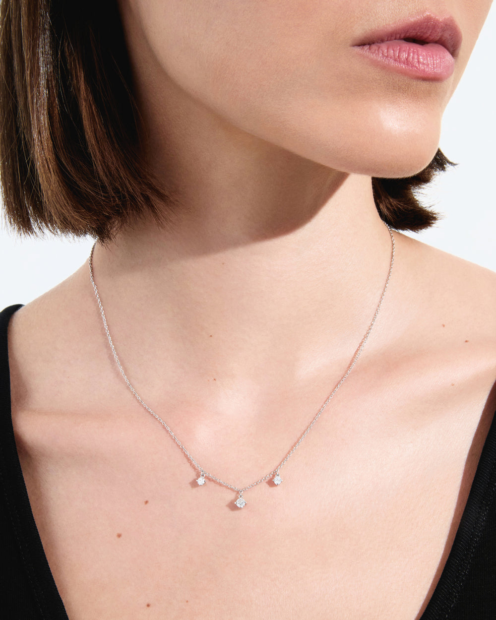 Round Soleil Cut Diamond Triple Charm Necklace