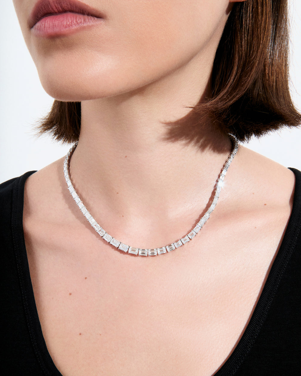 Emerald Diamond East West Tennis Necklace