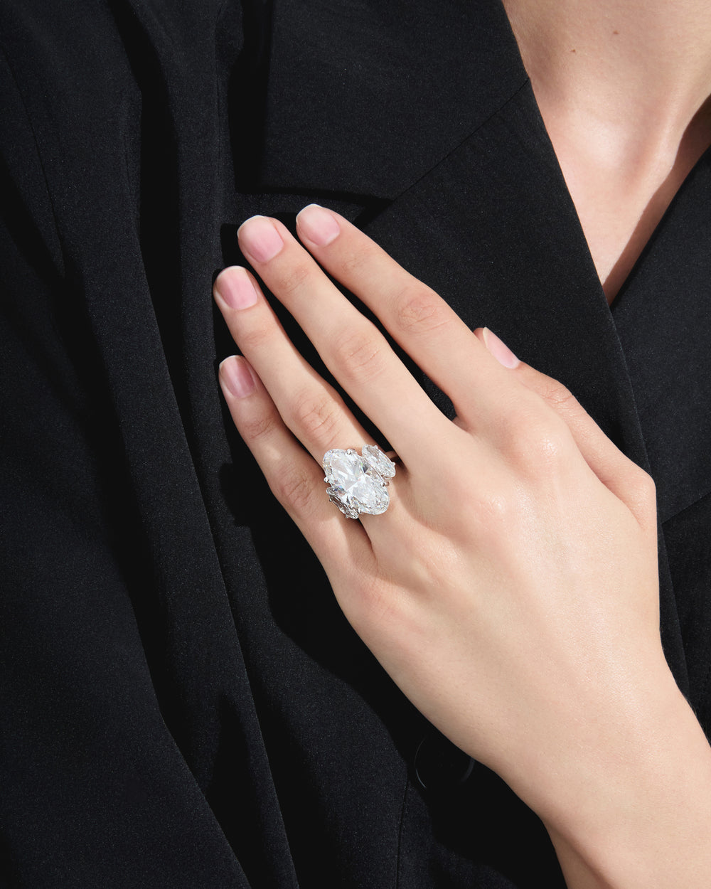 9.77CT Moval Three Stone Engagement Ring