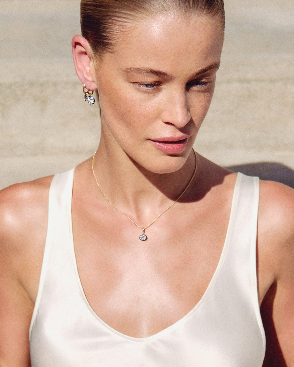 Oval Diamond East/West Black Rhodium Pendant