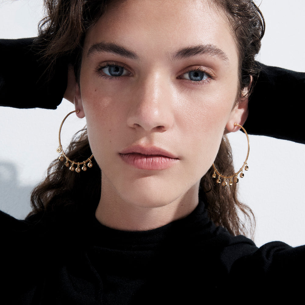 Round Diamond Bezel Dangle Hoop Earrings