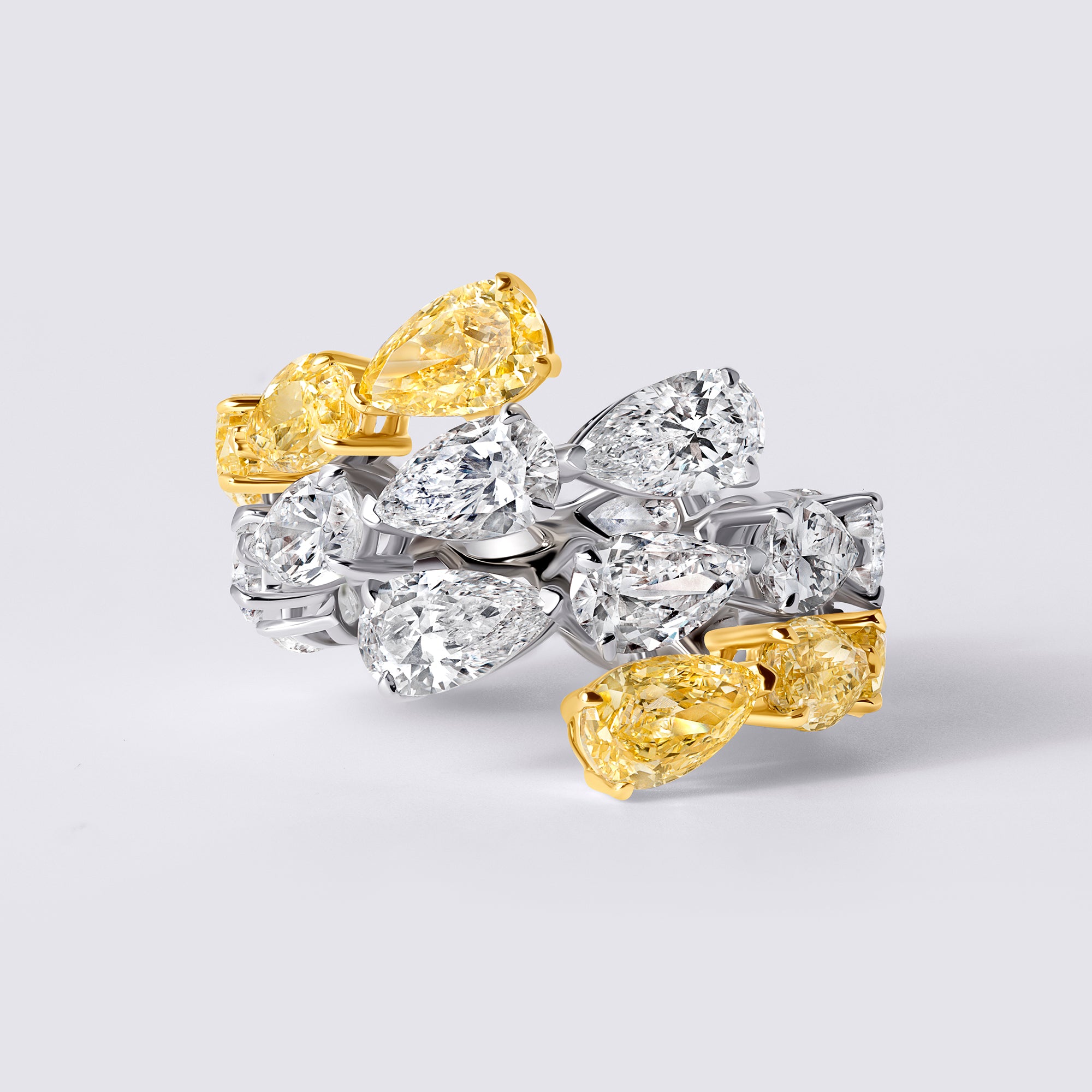 Yellow and White Pear Wrap Ring (11.36CTW), White and Yellow Gold
