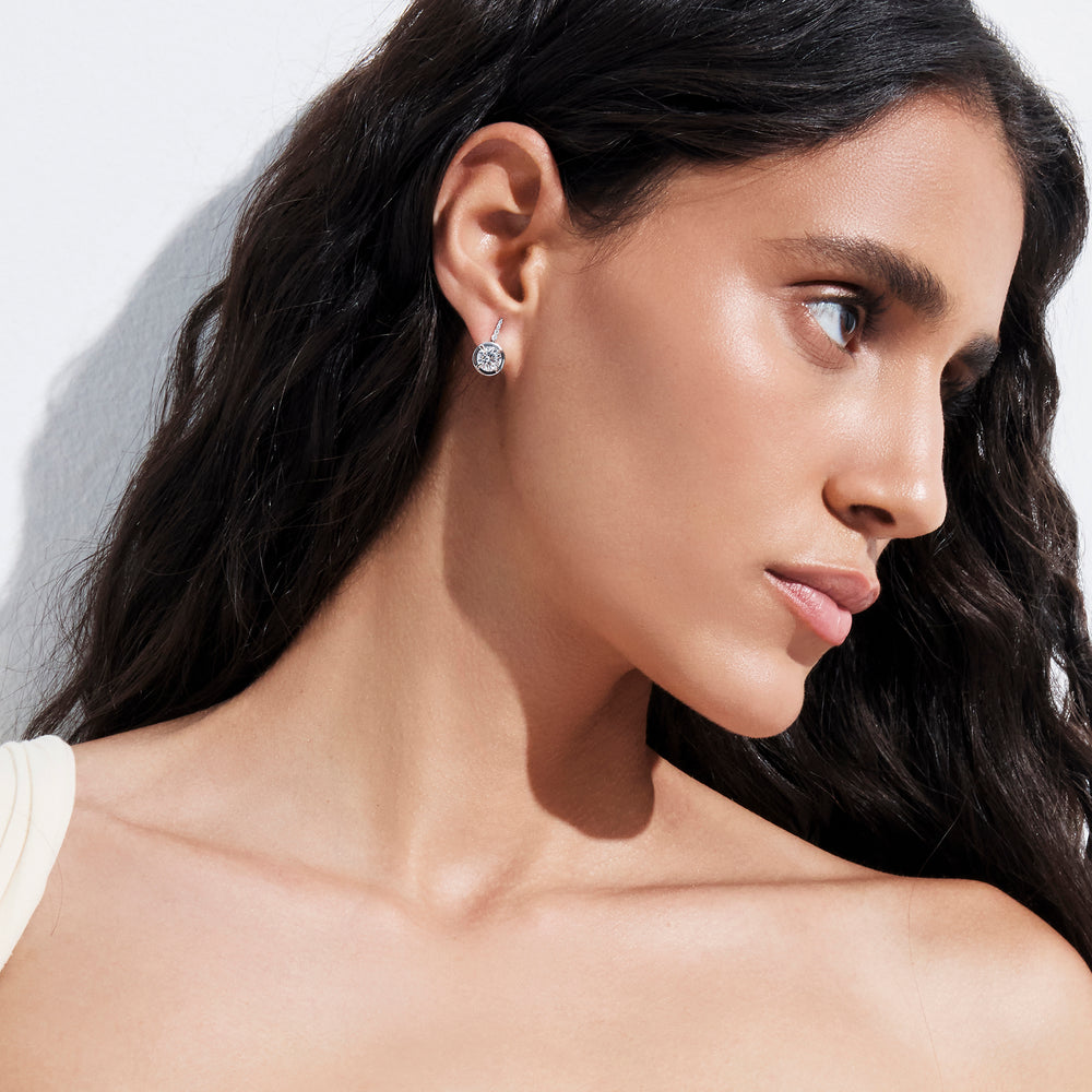Round Diamond and Pavé Wire Drop Earrings