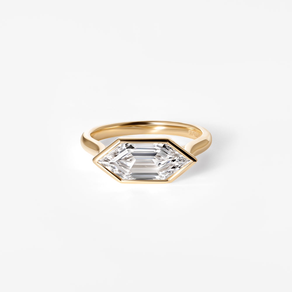 2.06CT Hexagon East West Bezel Set Engagement Ring
