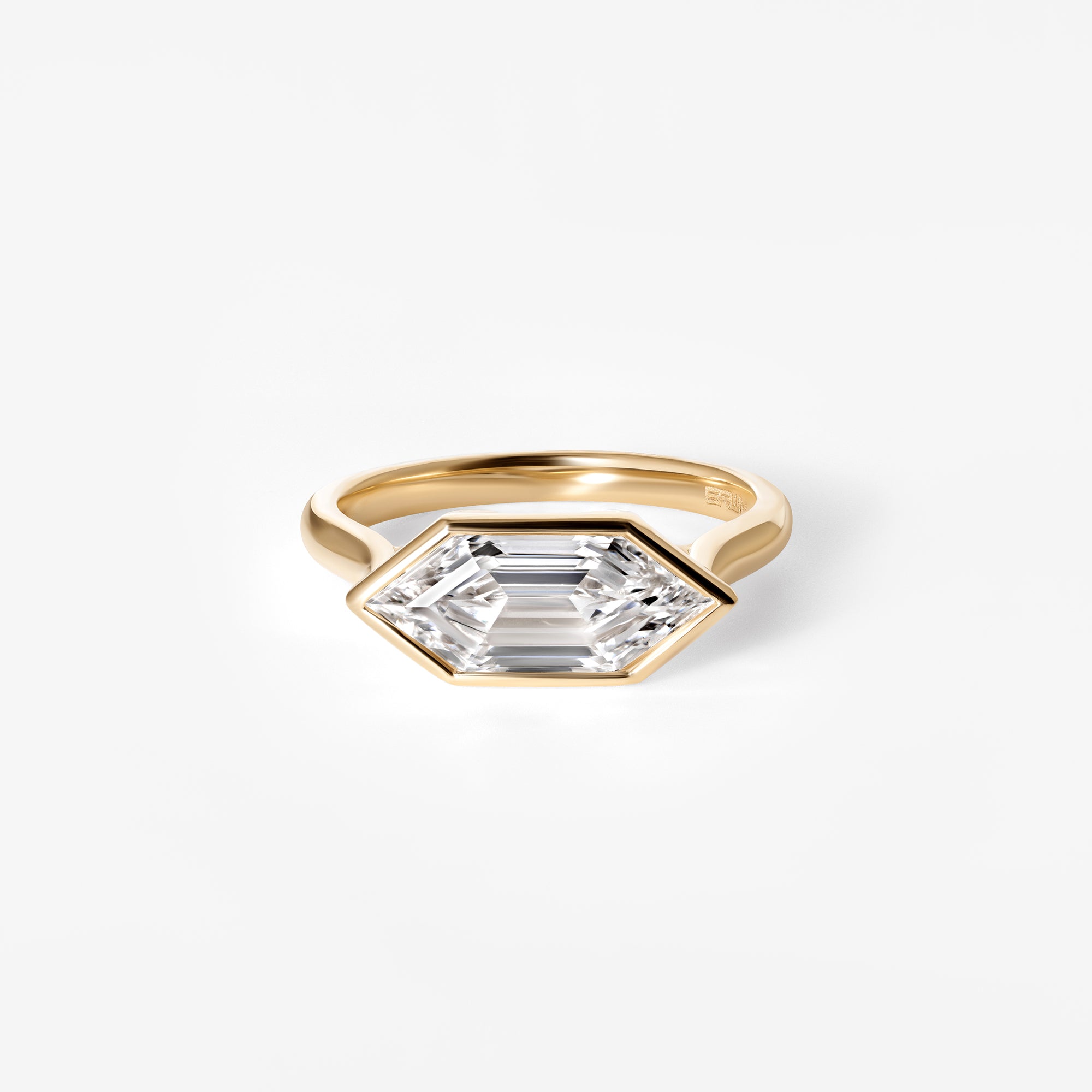 2.06CT Hexagon East West Bezel Set Engagement Ring