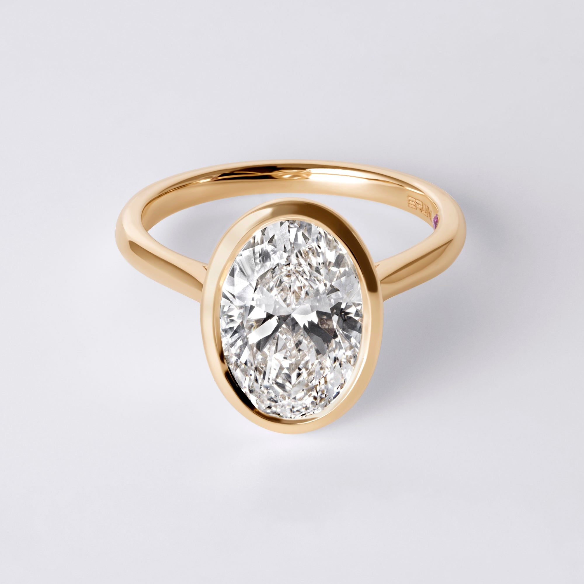 Lori 3.09CT Oval Bezel Set Engagement Ring, Yellow Gold