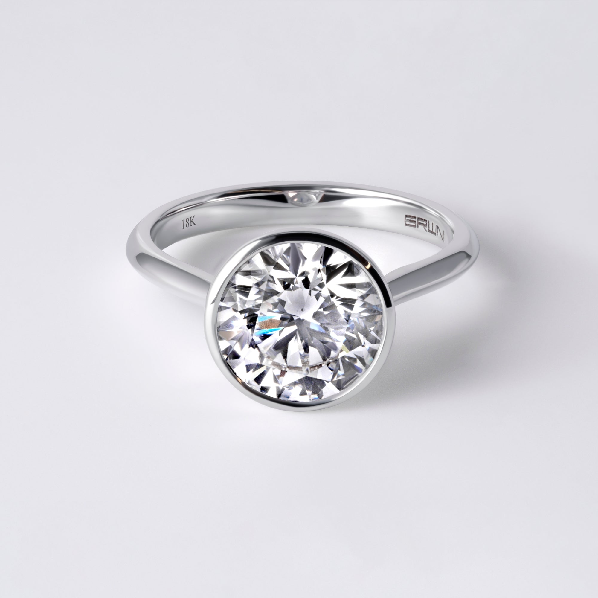Lori 3.04CT Round Bezel Set Engagement Ring, White Gold