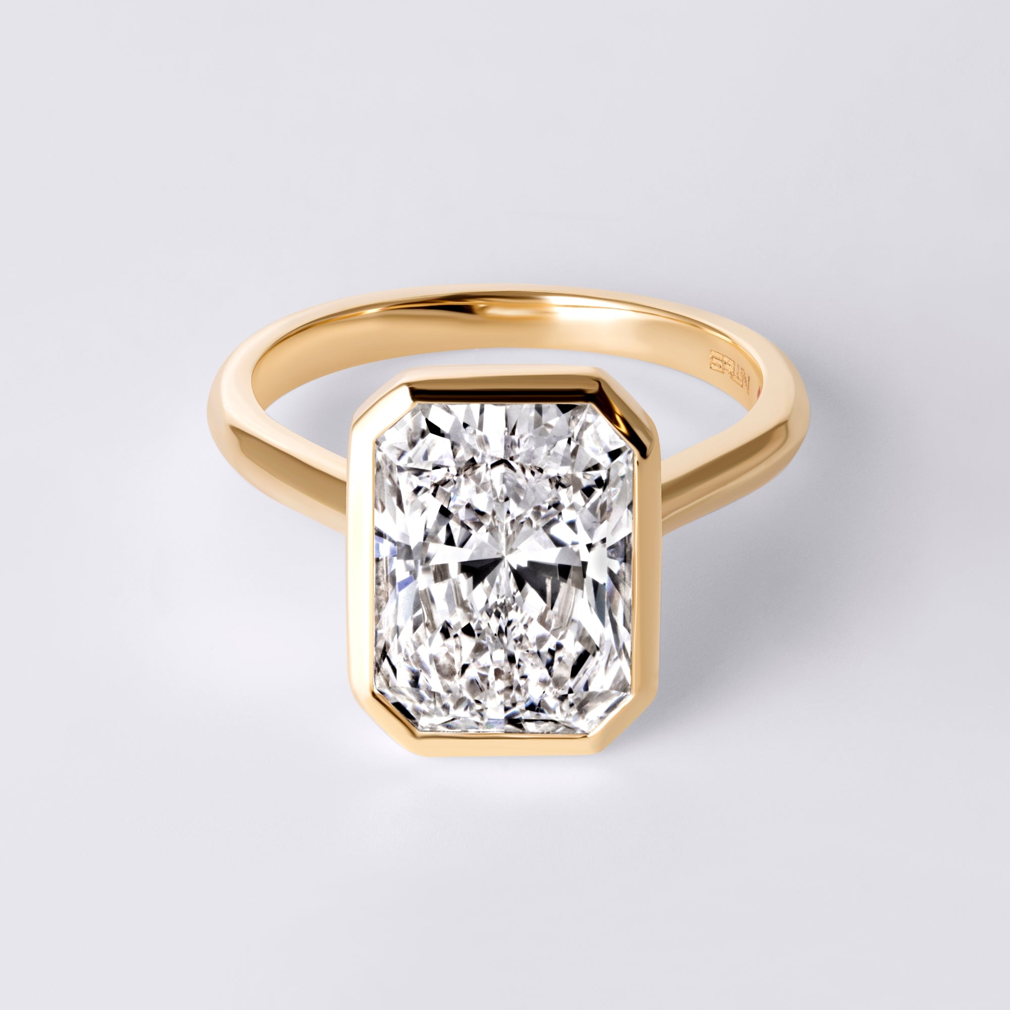 Lori 4.18CT Radiant Bezel Set Engagement Ring, Yellow Gold