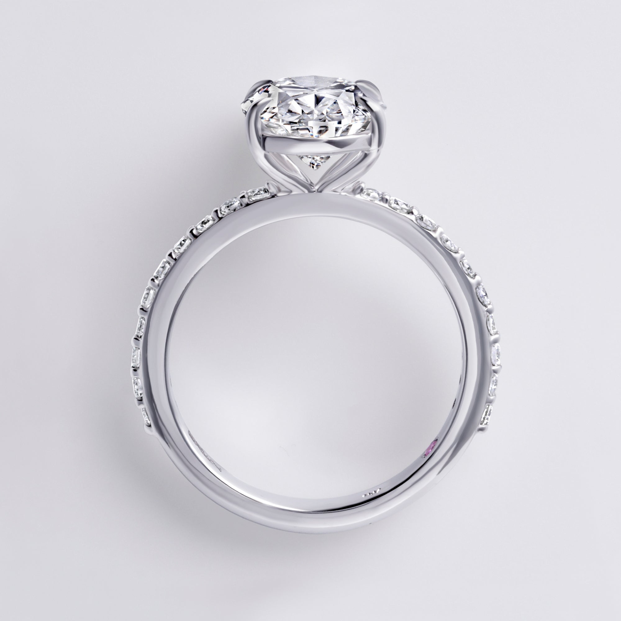 Luna 3.06CT Oval Single Row Pave Engagement Ring, White Gold