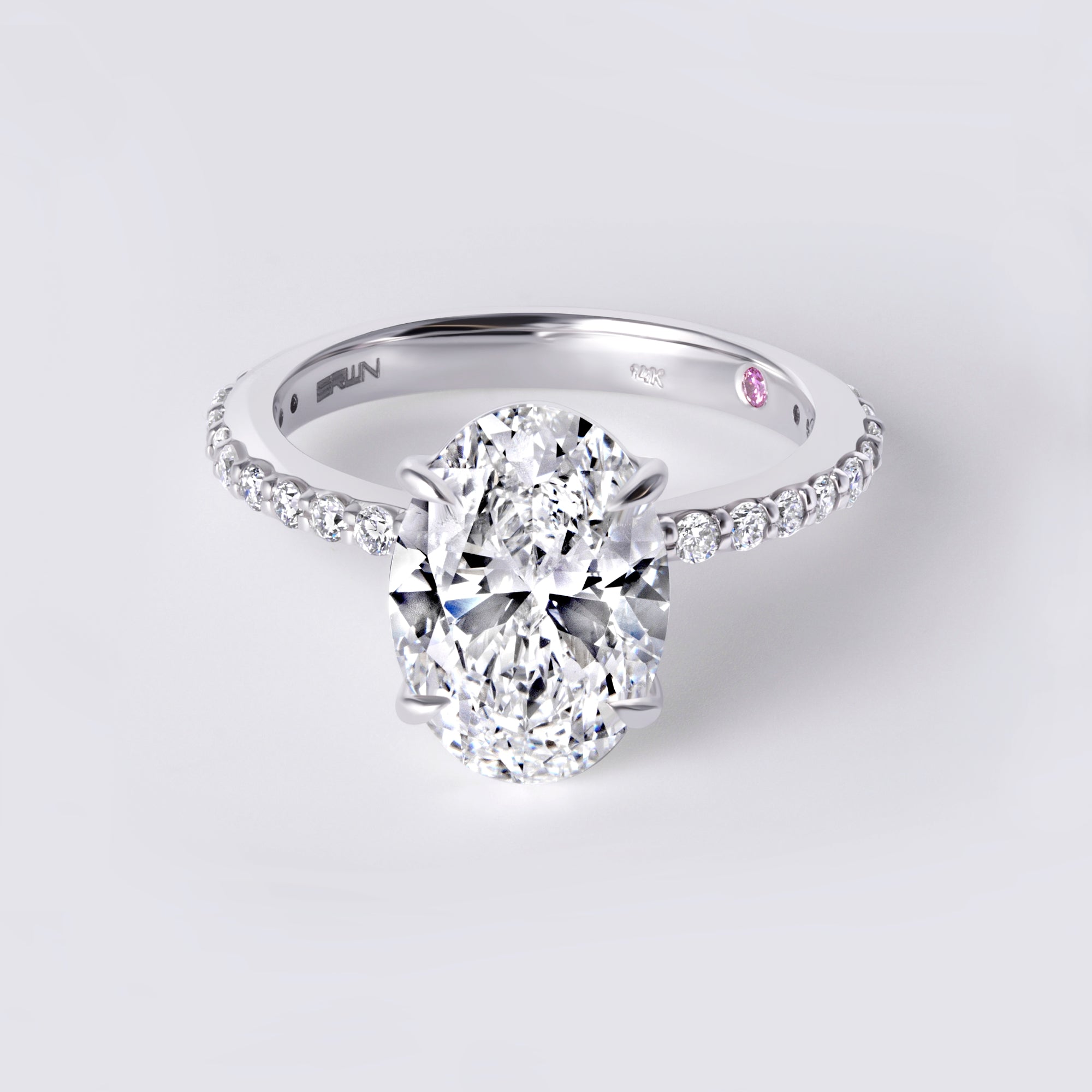Luna 3.06CT Oval Single Row Pave Engagement Ring, White Gold
