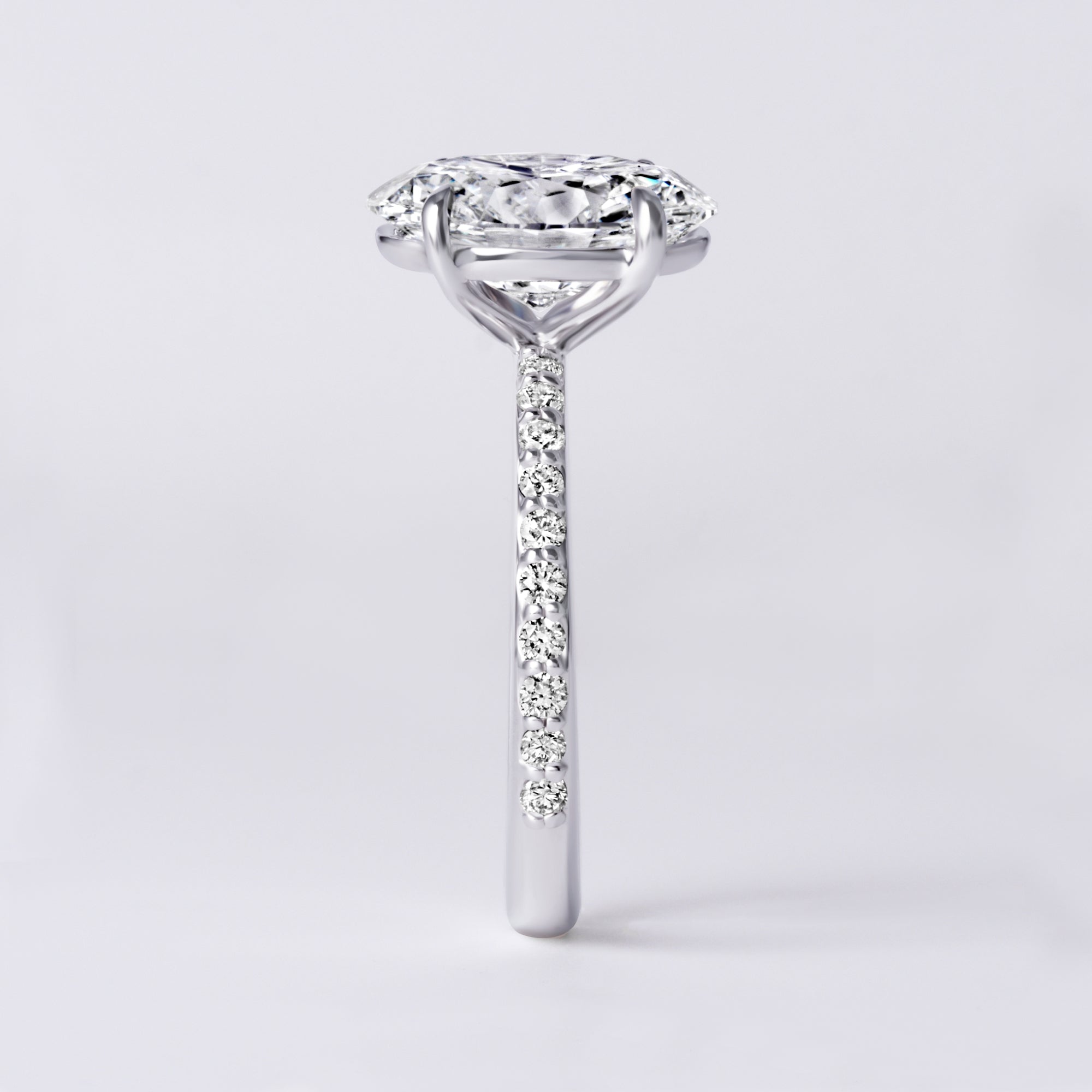 Luna 3.06CT Oval Single Row Pave Engagement Ring, White Gold