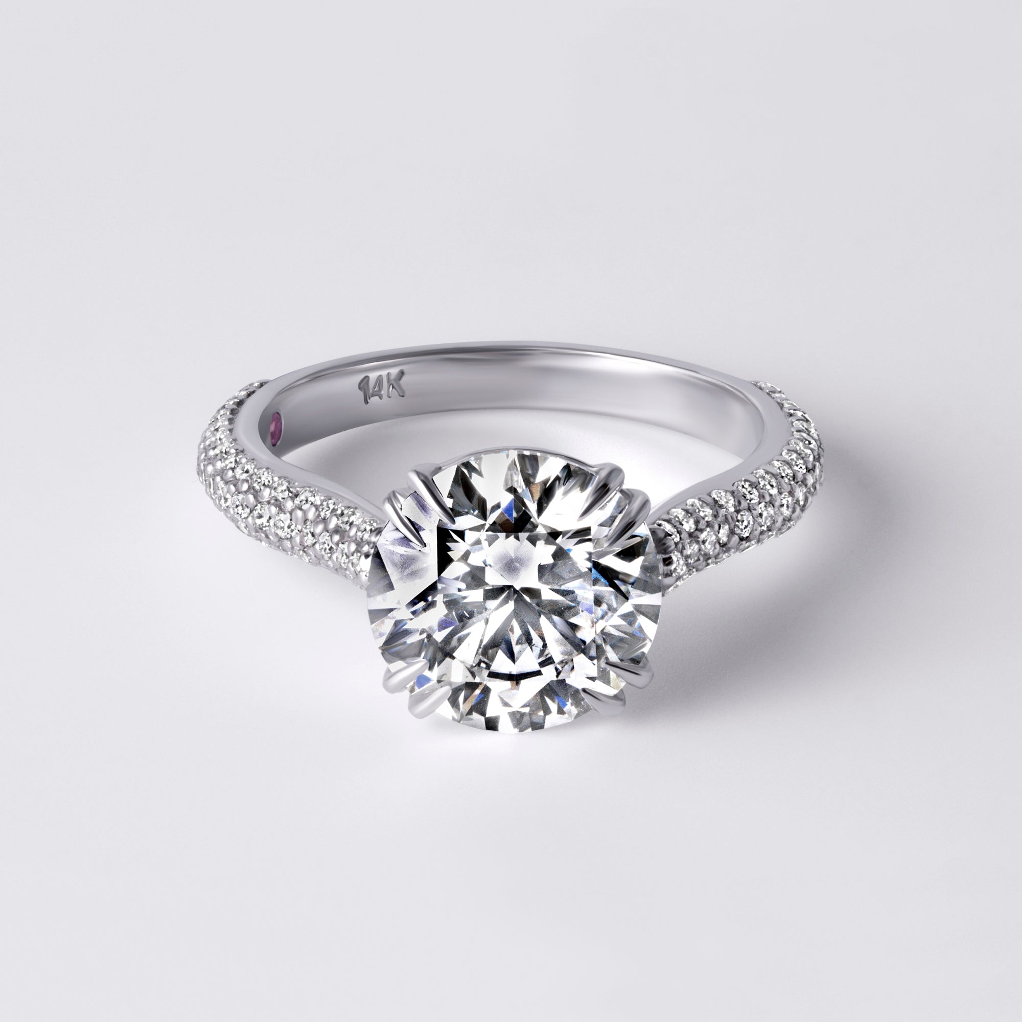 Luna 3.07CT Round Three Row Pave Engagement Ring, White Gold