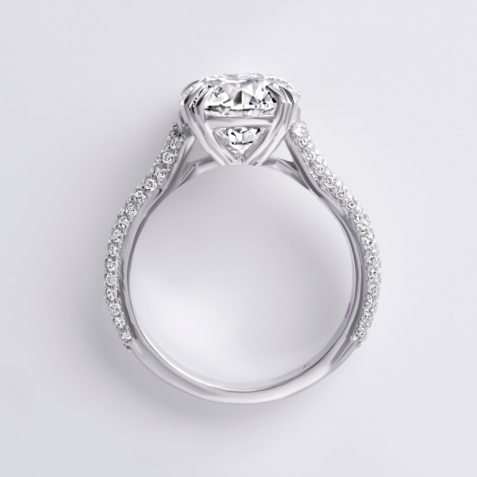 Luna 3.07CT Round Three Row Pave Engagement Ring, White Gold