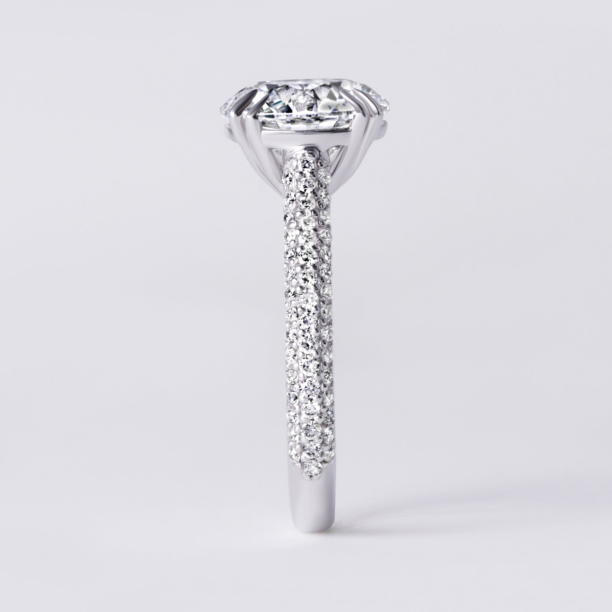 Luna 3.07CT Round Three Row Pave Engagement Ring, White Gold