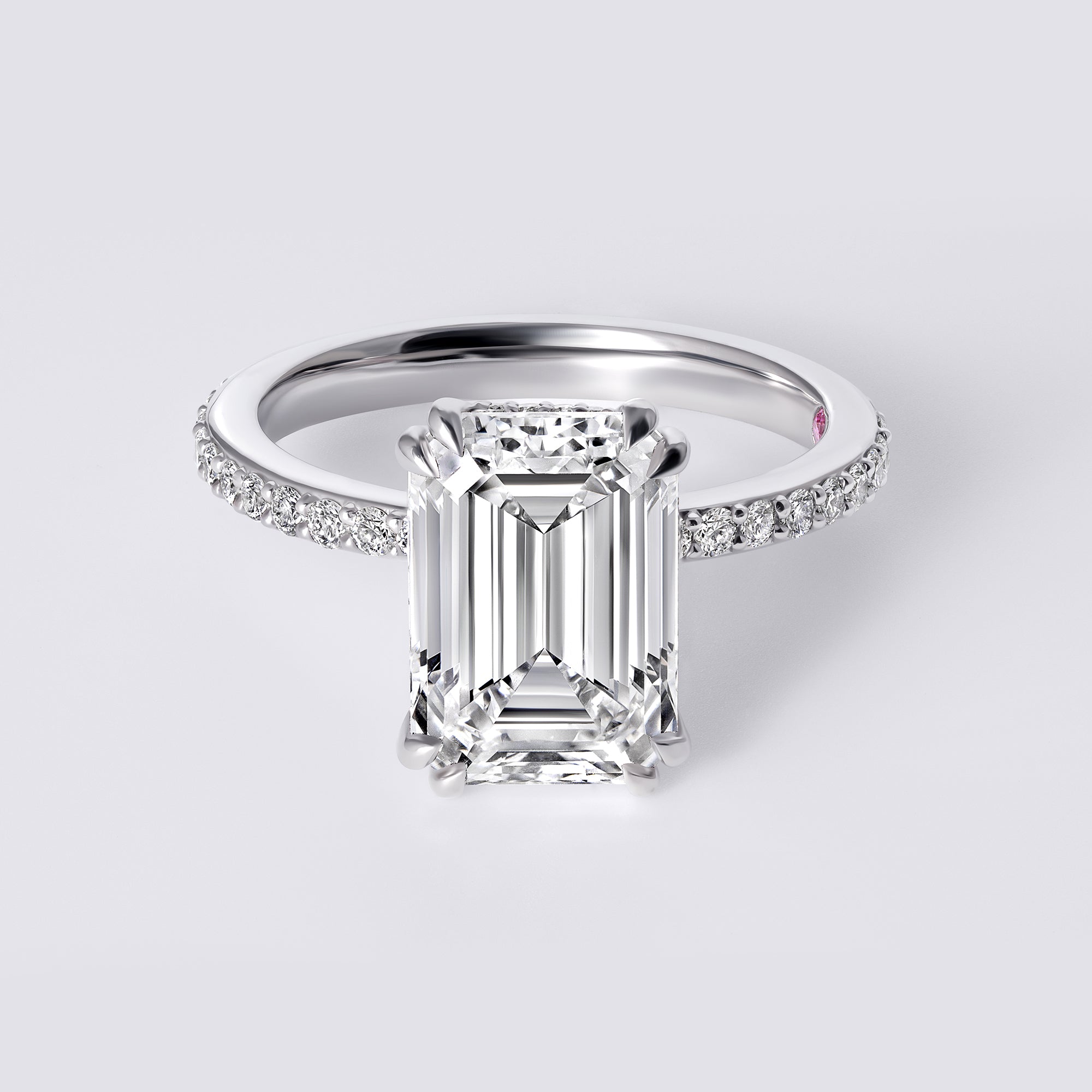 Luna 4.06 CTW Emerald Cut Diamond Single Row Pavé Engagement Ring