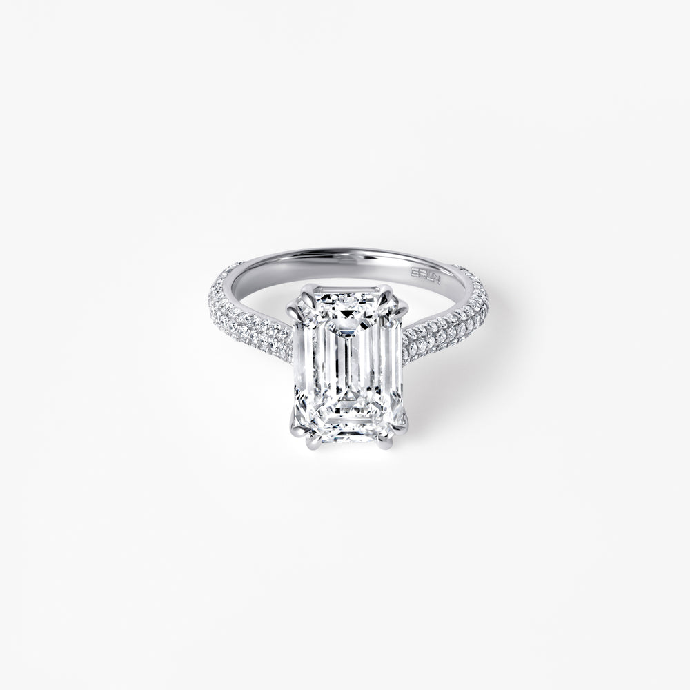 4.42CT Emerald Triple Row Pavé Engagement Ring