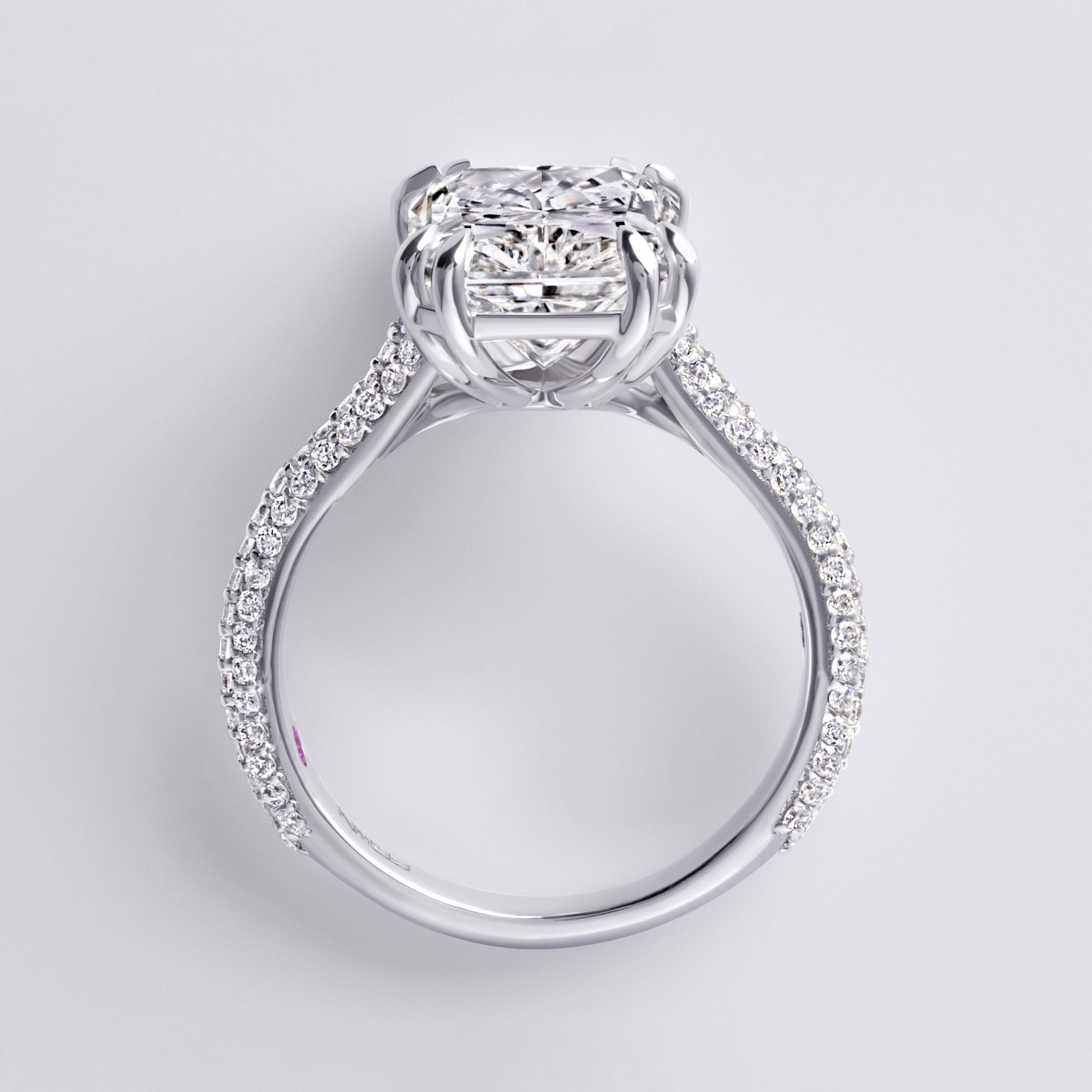 Luna 5.08CT Radiant Three Row Pave Engagement Ring, White Gold