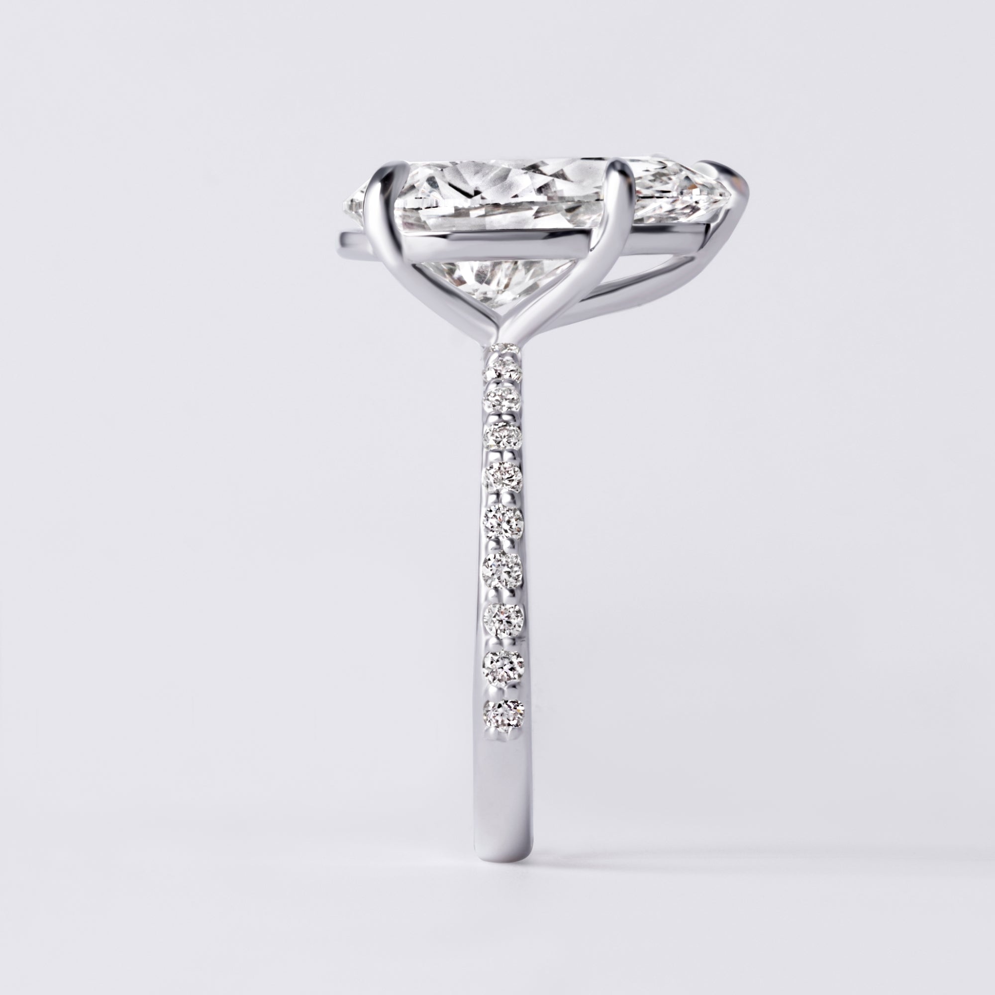 Luna 5.12CT Pear Single Row Pave Engagement Ring, White Gold