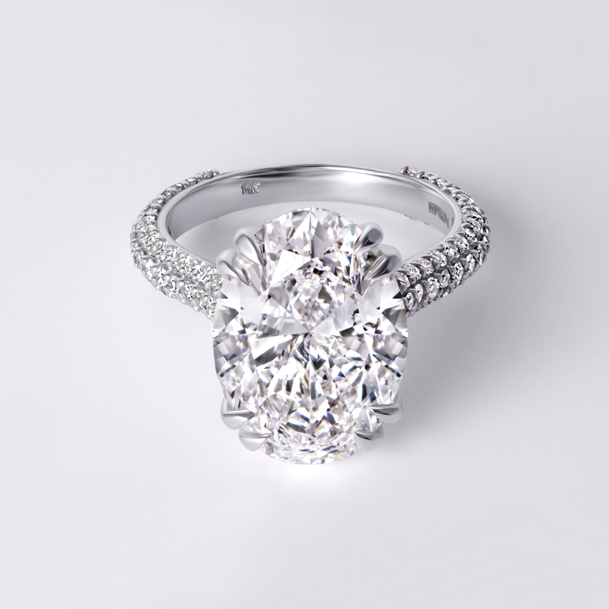 Luna 7.01CTW Oval Three Row Pave Engagement Ring, White Gold