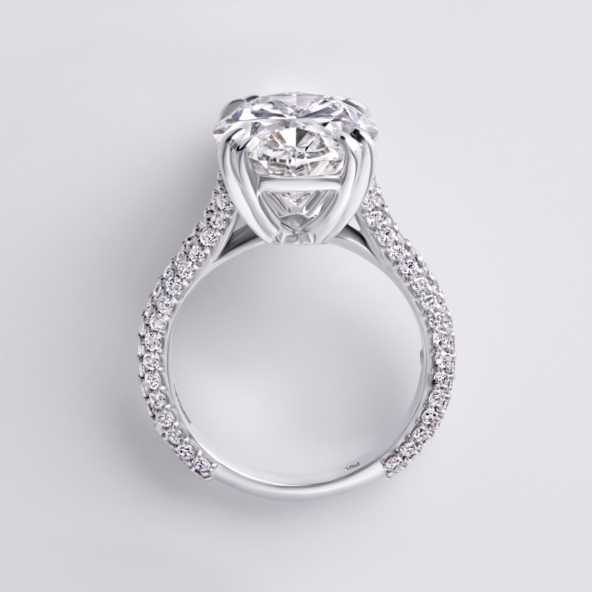 Luna 7.01CTW Oval Three Row Pave Engagement Ring, White Gold