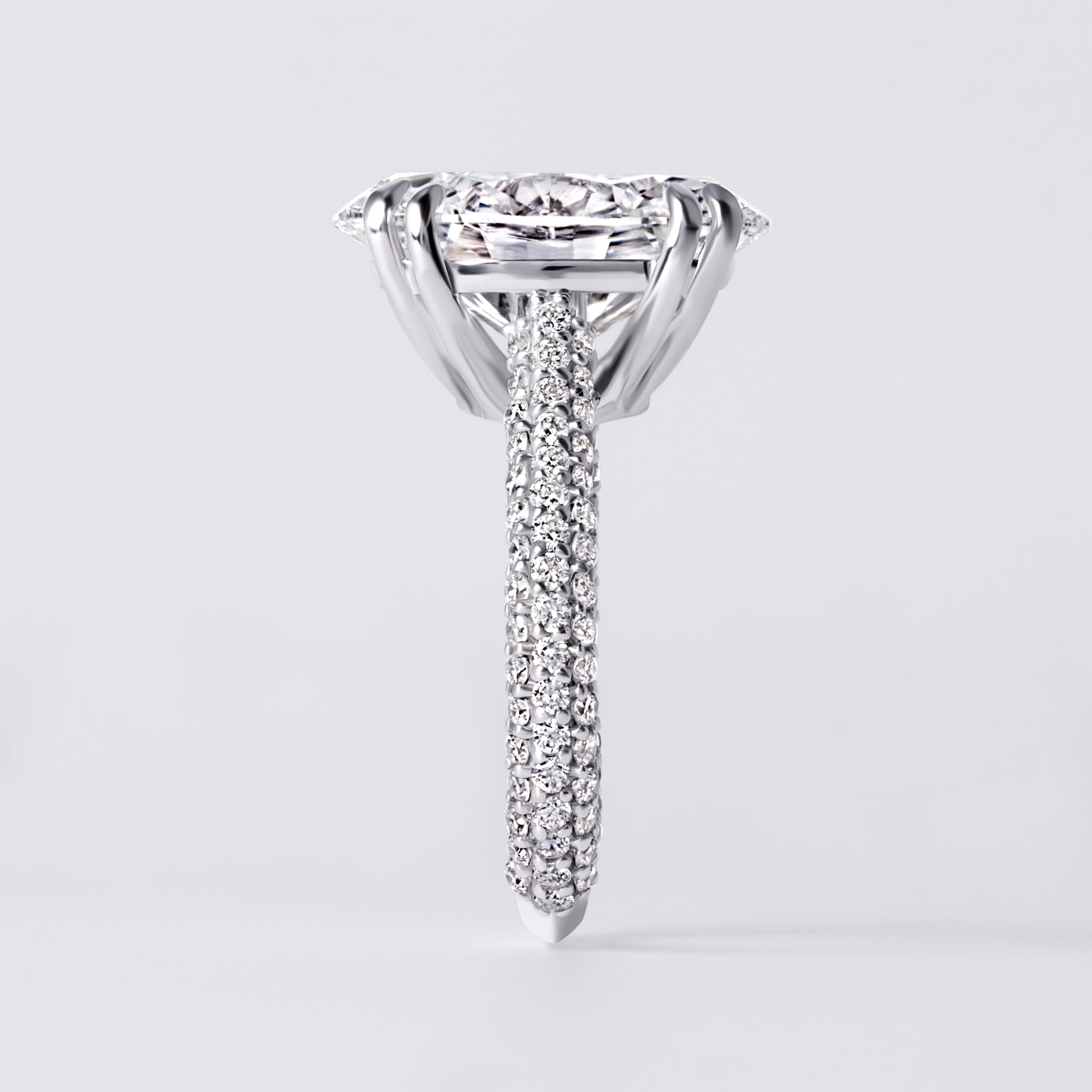 Luna 7.01CTW Oval Three Row Pave Engagement Ring, White Gold