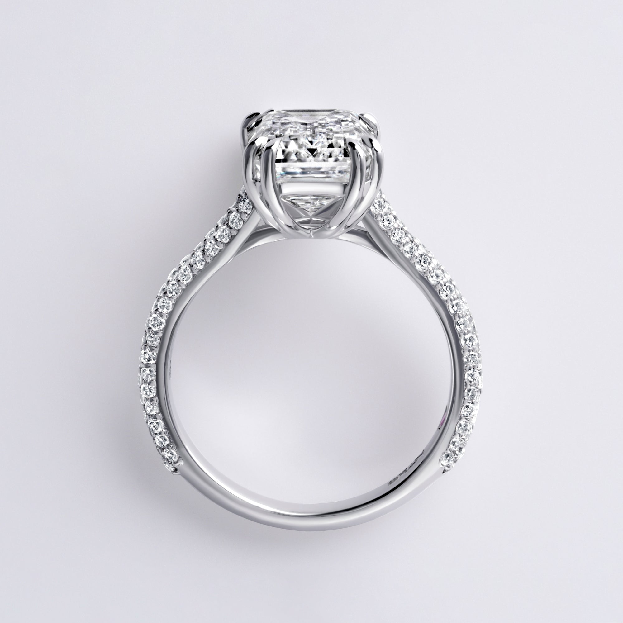 Luna 4.42CT Emerald Three Row Pave Engagement Ring, White Gold